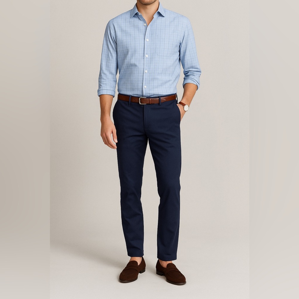 J.Crew Ludlow Blue Check cotton button up Dress Shirt M Business Casual Workwear